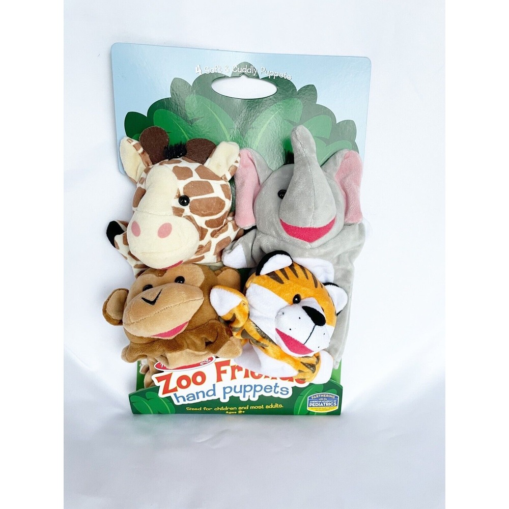 NEW Melissa & Doug Zoo Friends Hand Puppets Set 4 Elephant Tiger Monkey Giraffe